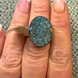 Brand New Beautiful Druzy Statement Ring Size 9 original tag Sterling Silver